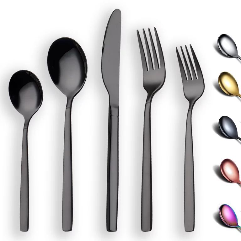 20 Piece Titanium Black Plated Stainless Steel Flatware Set , Sliverware Cutlery Set Service for ... | Walmart (US)