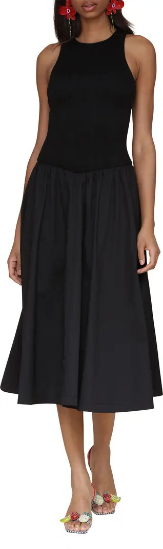 Avec Les Filles Sleeveless Mixed Media Fit & Flare Dress | Nordstrom | Nordstrom