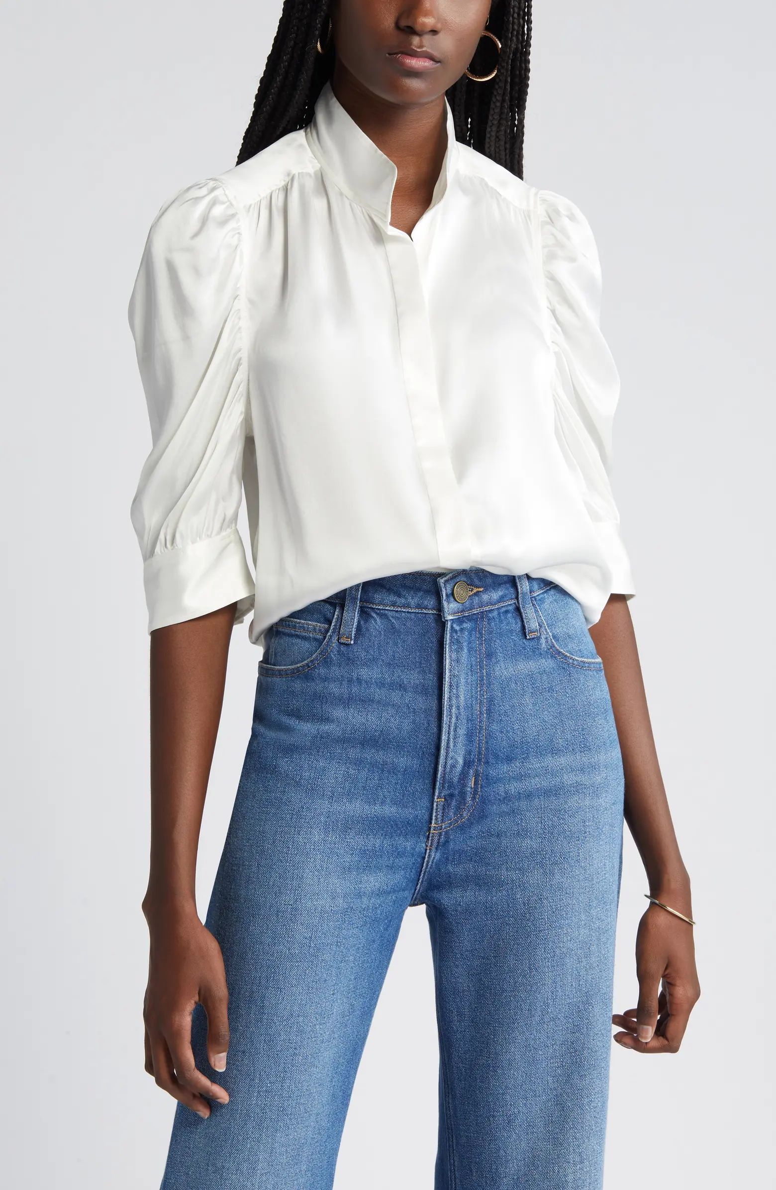 Gillian Three-Quarter Sleeve Silk Button-Up Shirt | Nordstrom