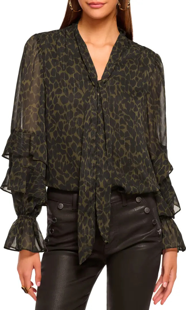 Bonnie Metallic Stripe Leaf Print Top | Nordstrom