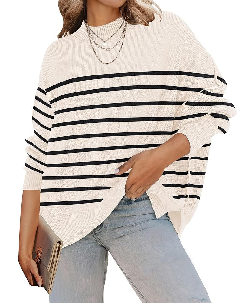 ZESICA Women's Fall 2025 Casual Long Sleeve Crew Neck Side Slit Oversized Ribbed Knit Pullover Sw... | Amazon (US)
