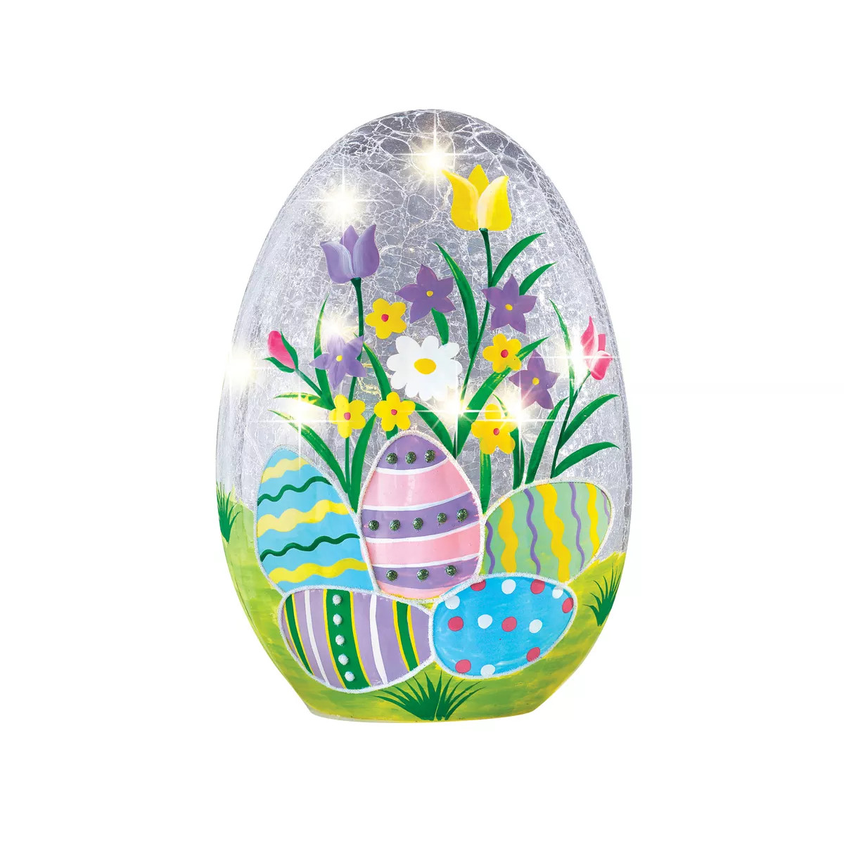Collections Etc Lighted Crackled Glass Easter Egg Table Decoration 5.75 X 5.25 X 8.25 | Target