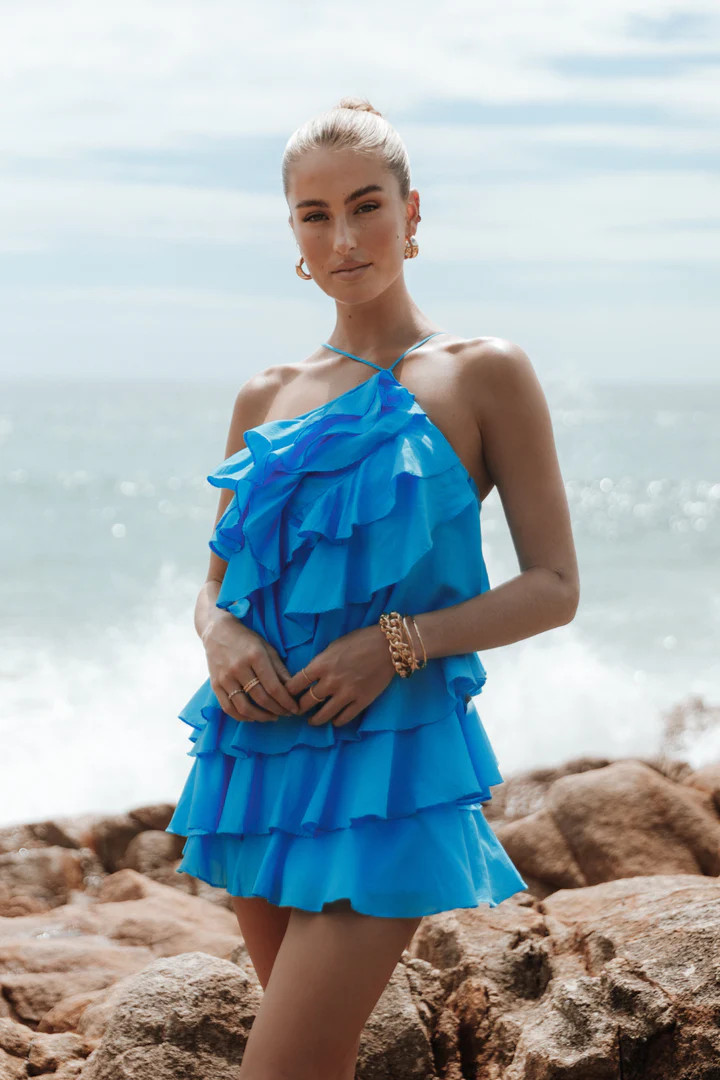 Penelope Frill One Shoulder Mini Dress - Blue | Petal & Pup (US)