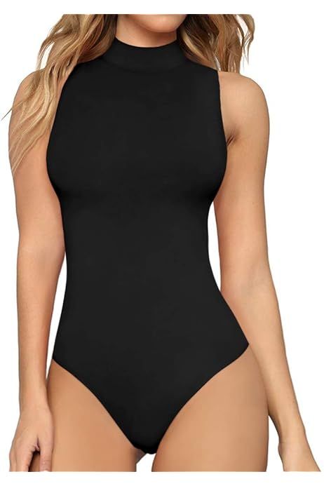 MANGOPOP Women's Halter Neck Sleeveless Sexy Tank Tops Long Sleeve Bodysuit | Amazon (US)