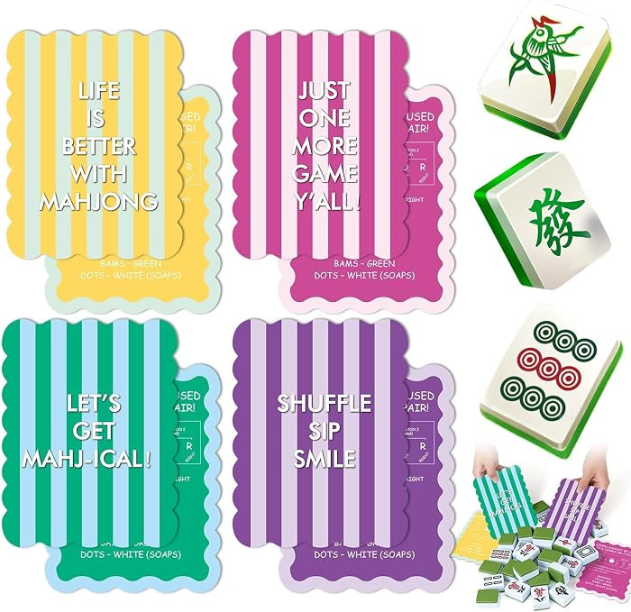 OBUSATT 4 Pcs Mahjong Shuffler Cards Scalloped Thick PVC Tiles Mixer Funny Saying Striped Mahjong... | Amazon (US)