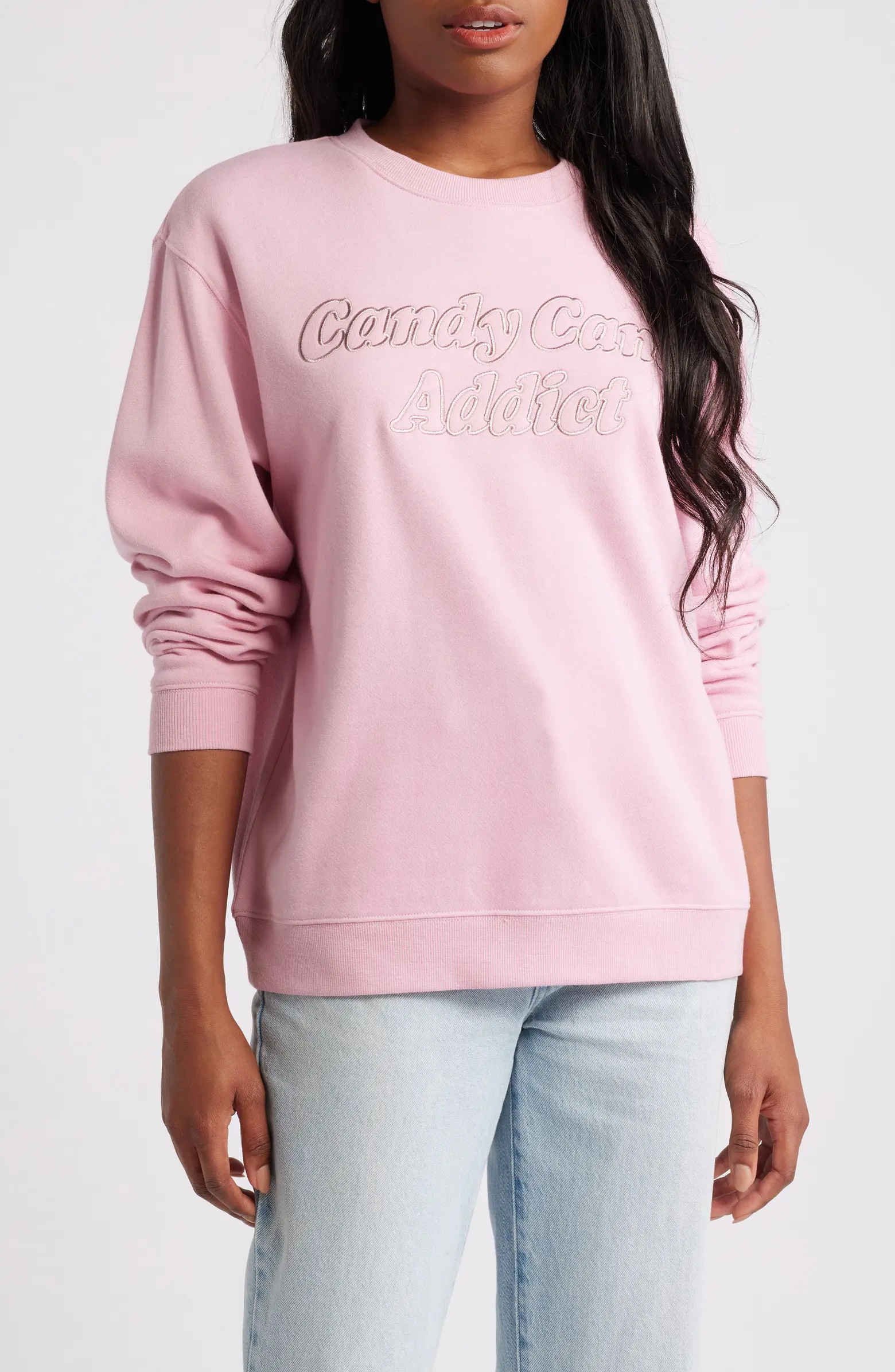 Vinyl Icons Candy Cane Embroidered Graphic Fleece Sweatshirt | Nordstrom | Nordstrom