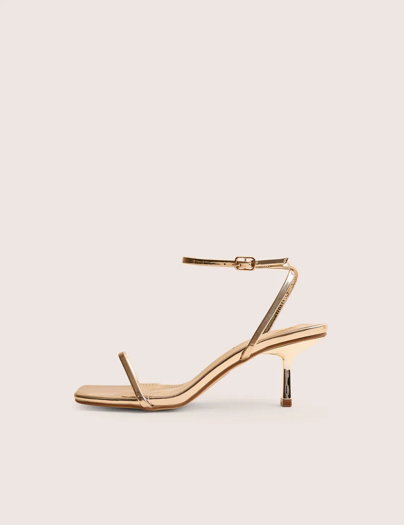 Natalya Gold Barely There Square Toe Stiletto Mid Heels | Public Desire