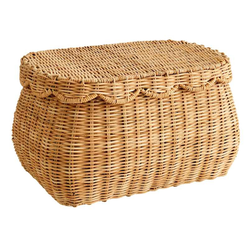 Juniper Oval Scallop Rattan Basket with Lid, Large | At Home