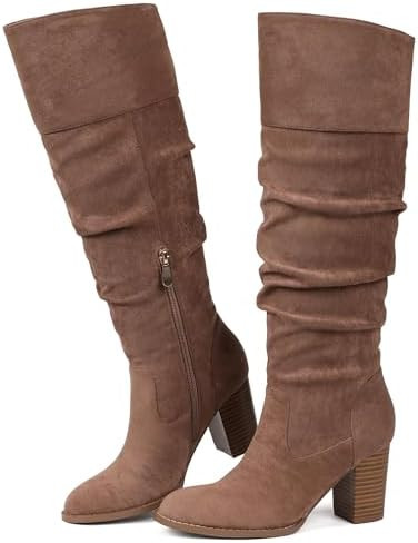 Suede Knee-High Boots Fall Boot For Women Chunky Block High Heel Slouch Fashion Boot Round Toe Si... | Amazon (US)