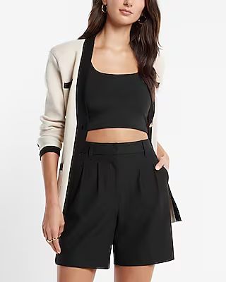 Super High Waisted Bermuda Tailored Pleated Shorts | Express