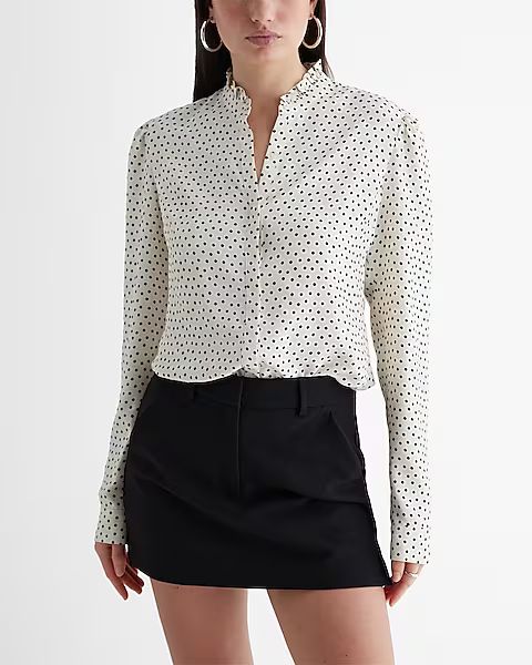 Slim Polka Dot Ruffle Neck Portofino Shirt | Express