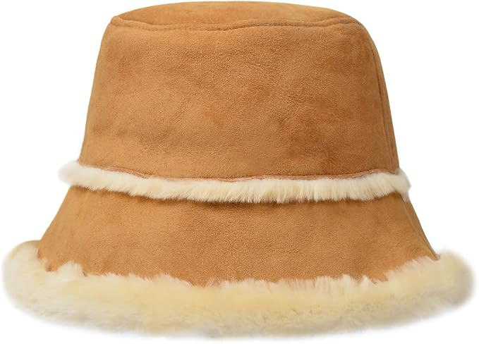 Harssidanzar Mens and Womens Winter Shearling Bucket Hat Lambskin Leather Warm Fisherman Cap CU60... | Amazon (US)