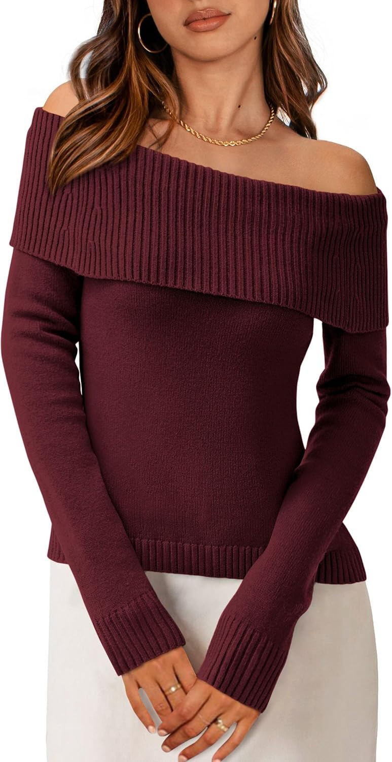 PRETTYGARDEN Off the Shoulder Sweater Women Trendy Fall Date Night Tops | Amazon (US)