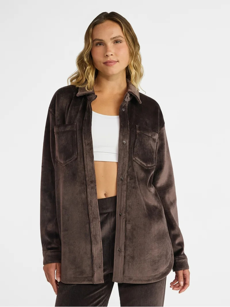 Avia Women's and Women's Plus Cord Velour Shacket, Sizes XS-4X | Walmart (US)