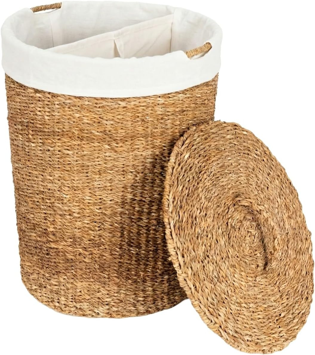 Olly & Rose Large Premium Handwoven Storage and Laundry Basket with Washable Liner and Lid 45cm x 60cm Large Baskets Premium Laundry Display Versatile Natural | Amazon (UK)