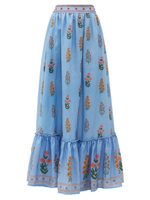 Algodon floral-embroidered linen maxi skirt | Matches (US)