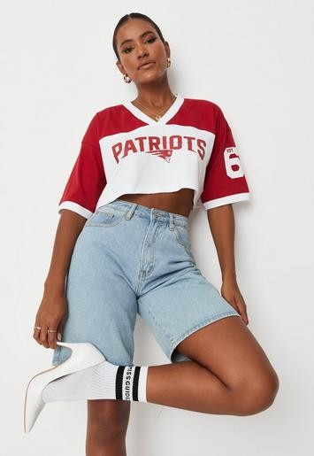 Red Colorblock Patriots Crop Jersey T Shirt | Missguided (US & CA)