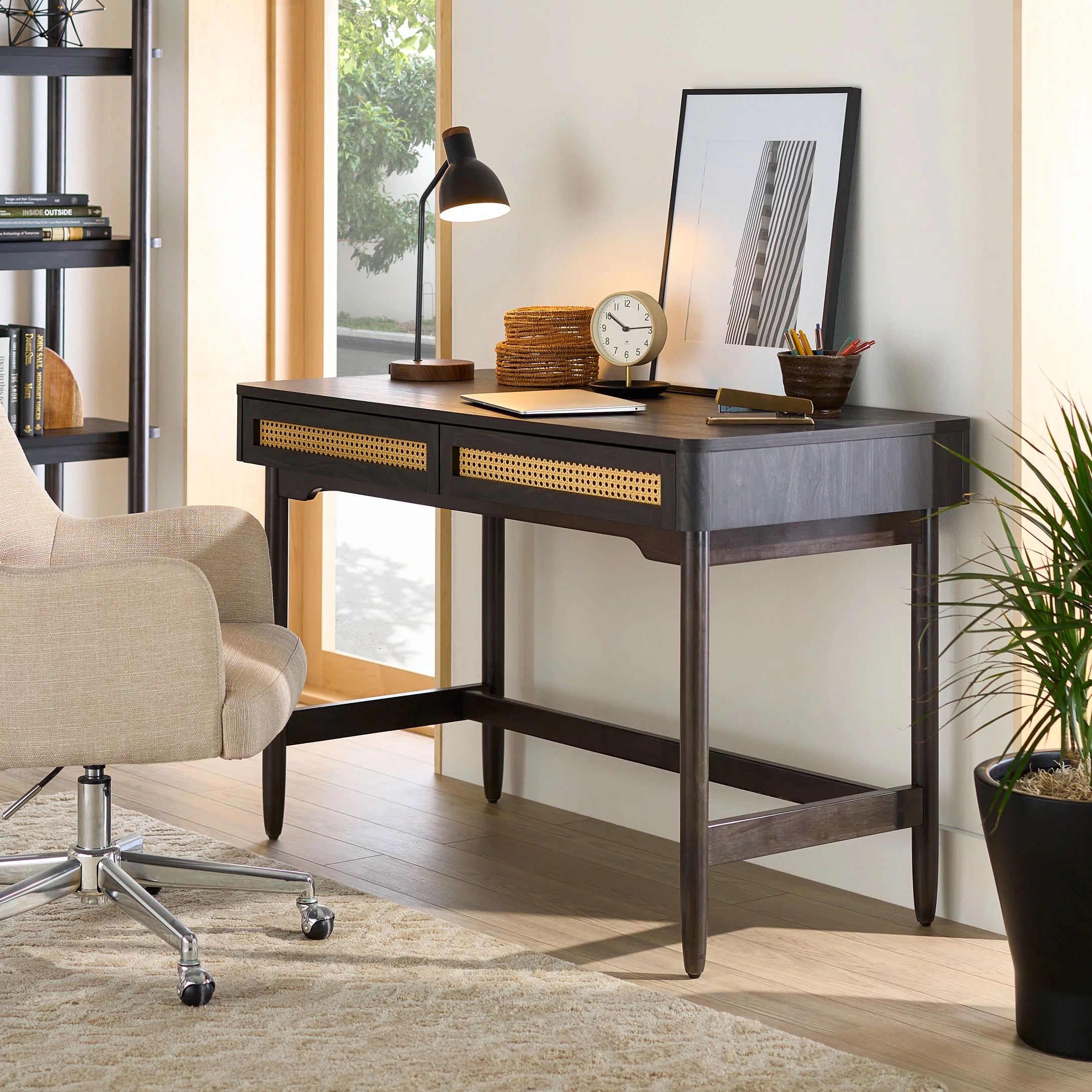 Better Homes & Gardens Springwood Caning Desk, Charcoal Finish | Walmart (US)