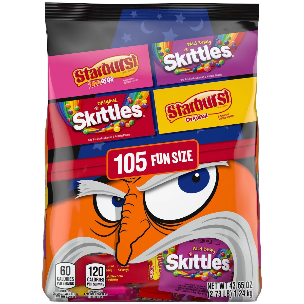 Skittles & Starburst Halloween Candy Bulk Fun Size Fruity Variety Bag - 43.65oz/105Ct | Target
