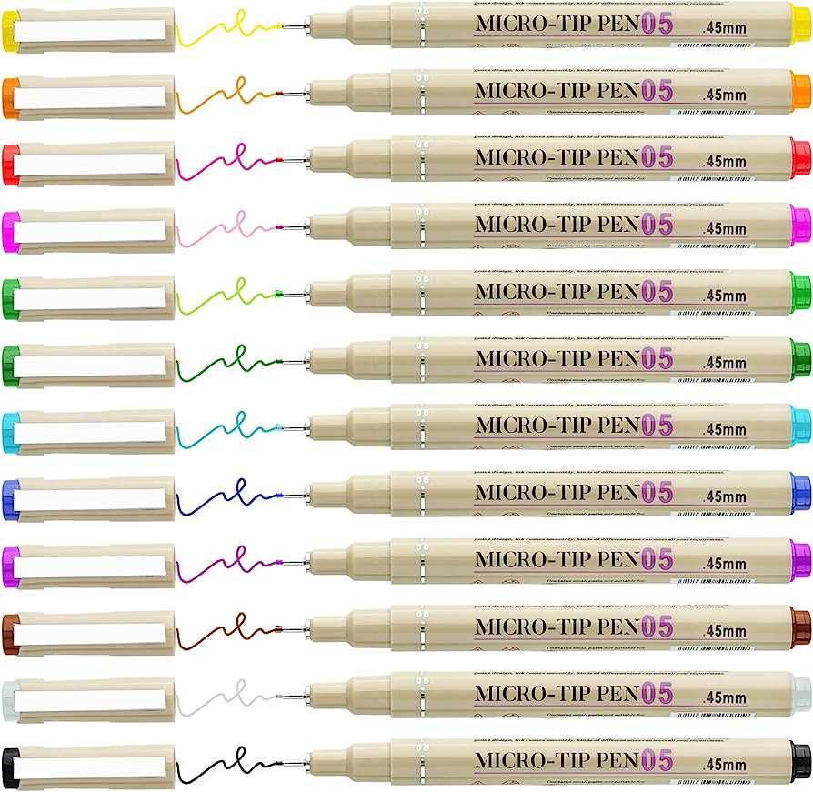 [12 Colors] 0.5 mm Micro, Fineliner Pen Set Ink, Fine Point Pen,Multi-liner, Sketching, Anime,Art... | Amazon (US)