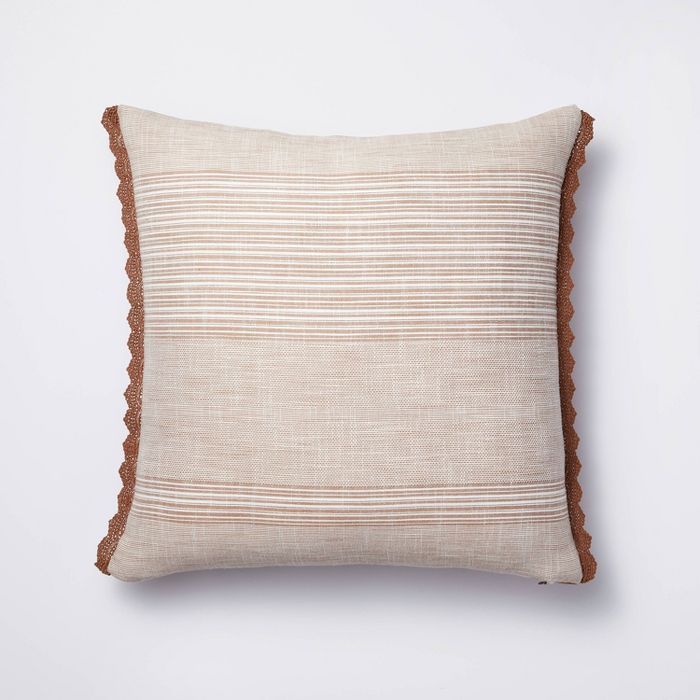 Textured Woven Square throw Pillow with Lace Trim Neutral/Cream - Threshold™ designed with Stud... | Target