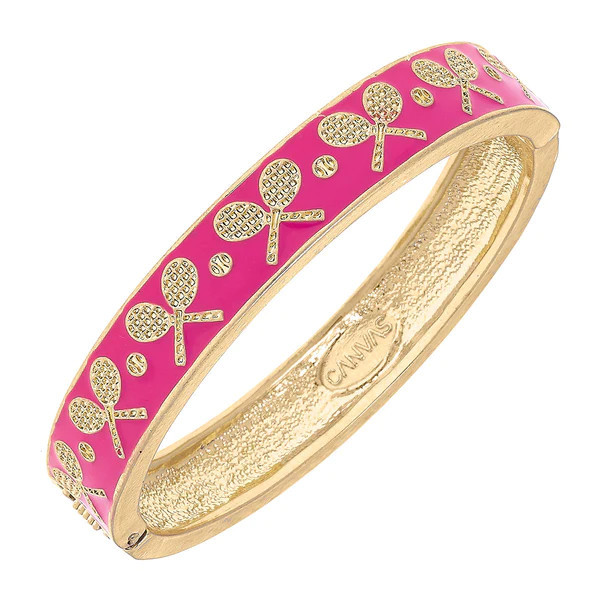 Briar Tennis Racquet Enamel Hinge Bangle in Pink | CANVAS
