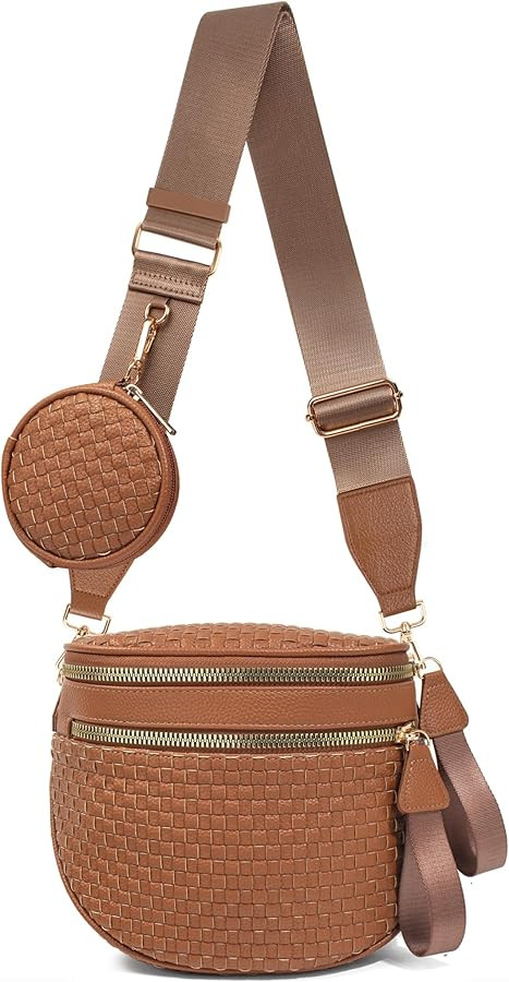 Valentoria Large Woven Leather Crossbody Bags for Women Checkered Bum Bag Sling Bag Purse Adjusta... | Amazon (US)