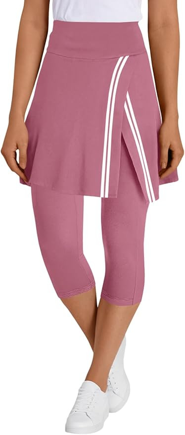 Fisoew Women Skirted Leggings Contrast Tennis Athletic Wrap Skirt with Capris Leggings Pockets fo... | Amazon (US)