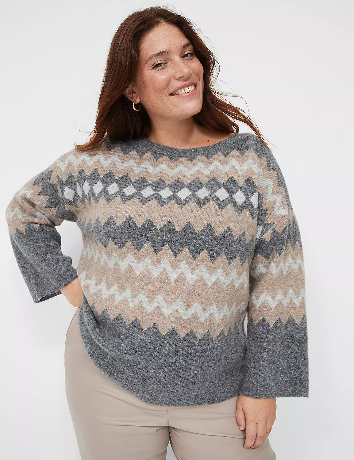 Bracelet-Sleeve Fair Isle Boatneck Sweater | LaneBryant | Lane Bryant (US)