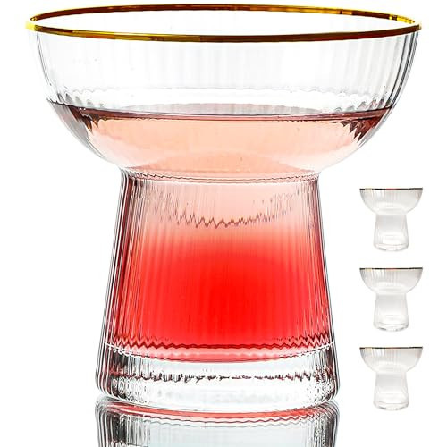 Lysenn Stemless Margarita Glasses Set of 4 - Elegant Vertical Stripes Cocktail Glasses – Premium Hand Blown Glassware for Martini and Mixed Drinks – 10 oz Gold Rim | Amazon (US)