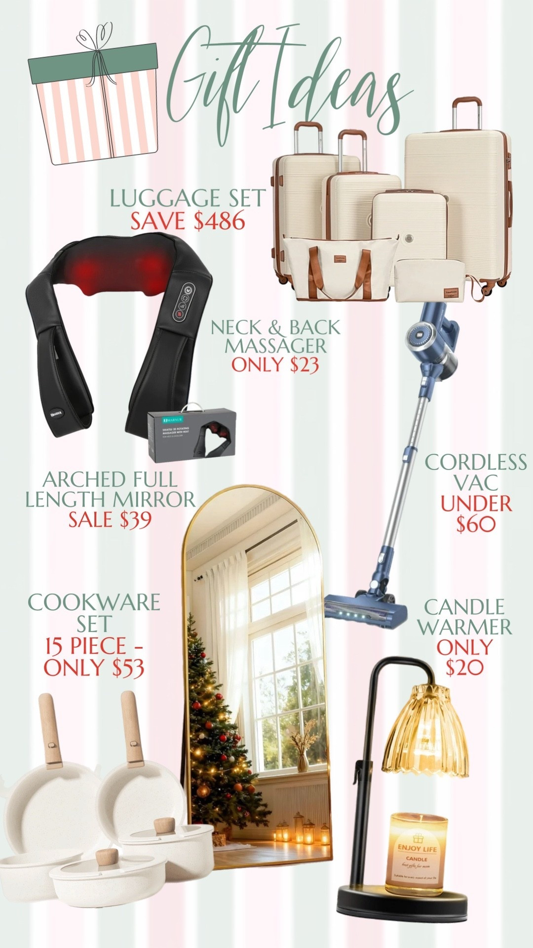 Gift Ideas and amazing deals! 

Massager, cooking set, candle warmer, luggage, cordless vacuum, full length mirror 

#LTKGiftGuide #LTKCyberWeek #LTKFindsUnder50