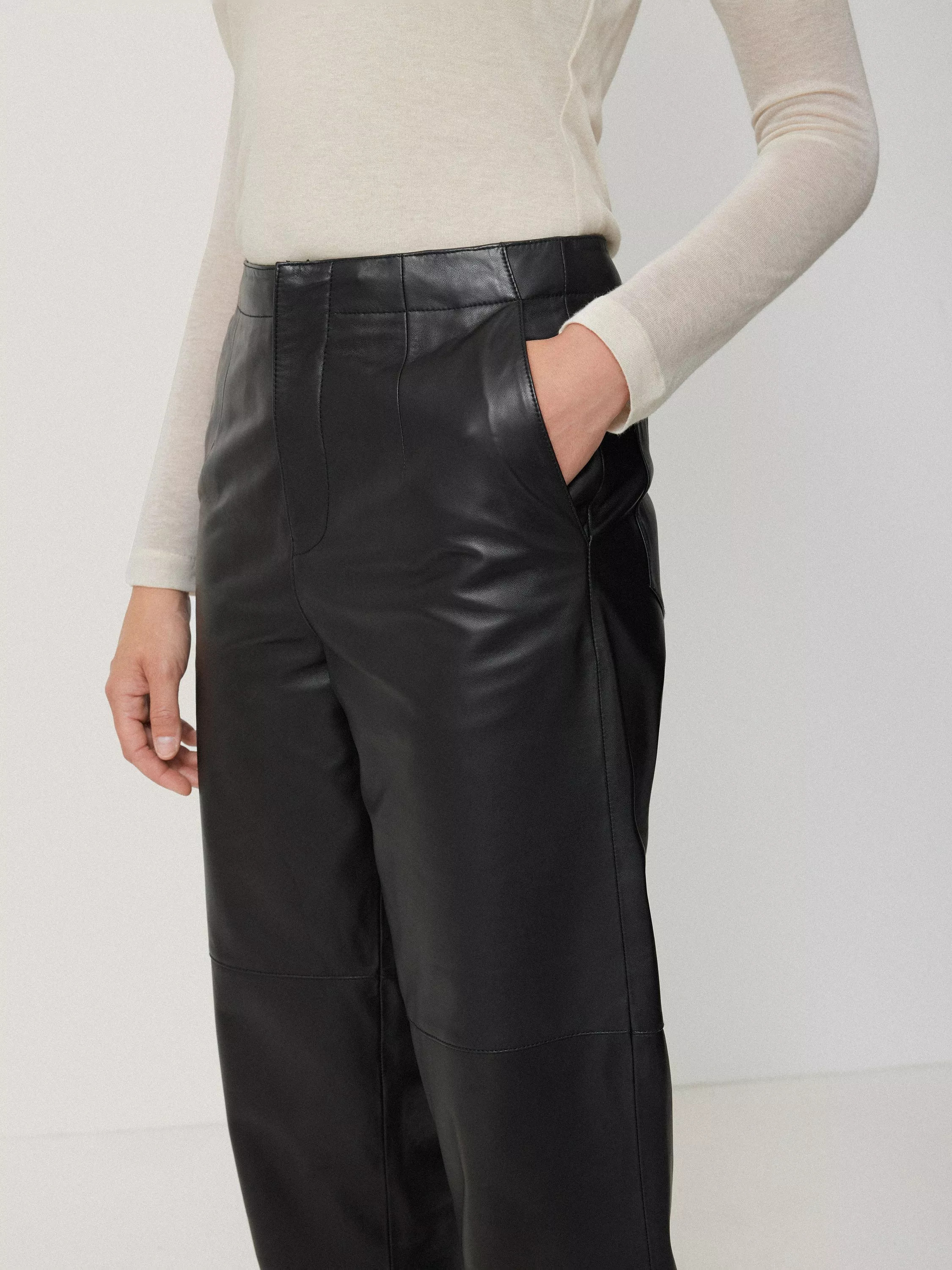JigsawLeather Barrel Leg Trousers, Black | John Lewis (UK)