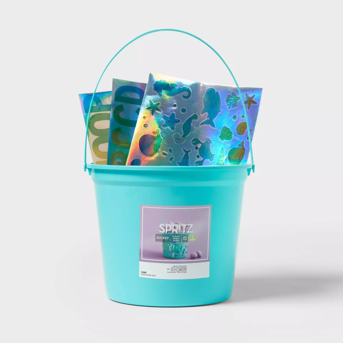 8"x9" Round Easter Bucket with Stickers Light Blue - Spritz™ | Target