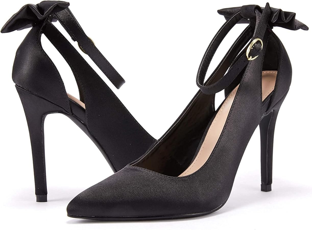PiePieBuy Women's Pointed Toe High Heels Ankle Strap D'Orsay Pumps Shoes Bow Wedding Bowtie Back ... | Amazon (US)
