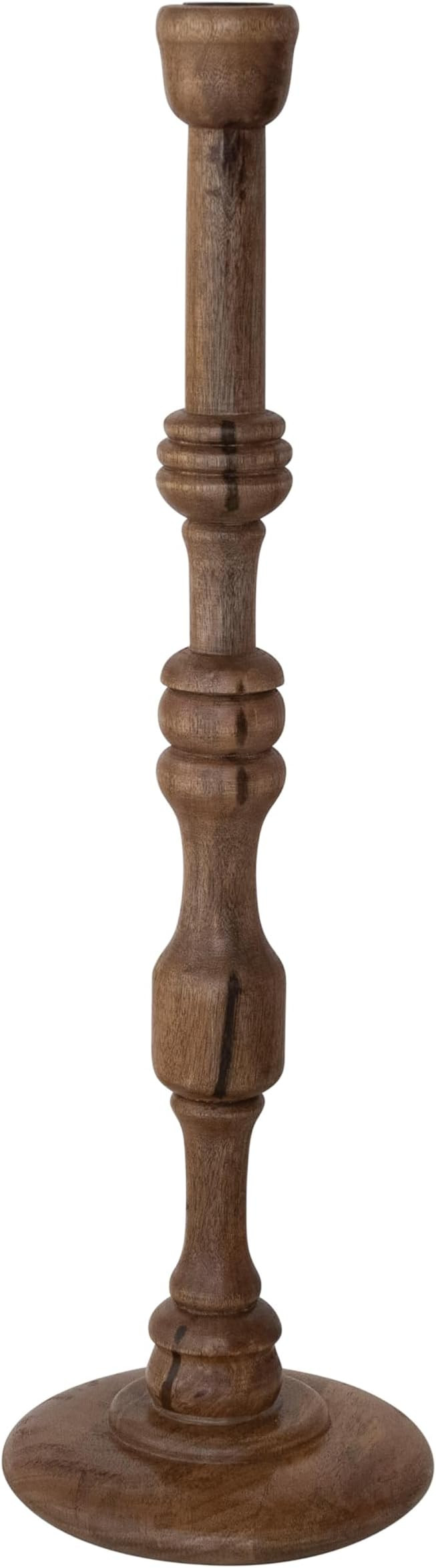 Creative Co-Op Tall Turned Mango Wood Taper Candle Holder, Walnut Finish | Amazon (US)