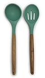 Prepara Acacia and Silicone Soup Ladle and Slotted Spoon Set Cooking Utensils, set of 2, Pewter Grey | Amazon (US)