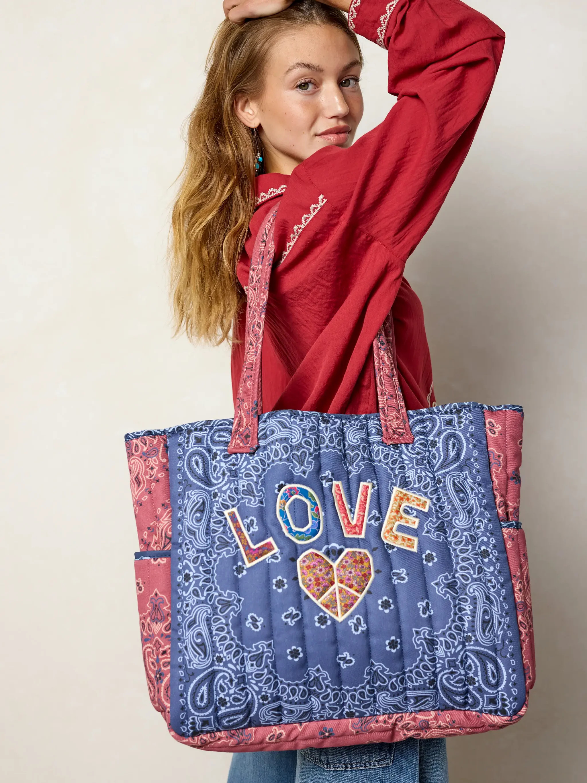 Quilted Applique Love Tote Bag | Natural Life