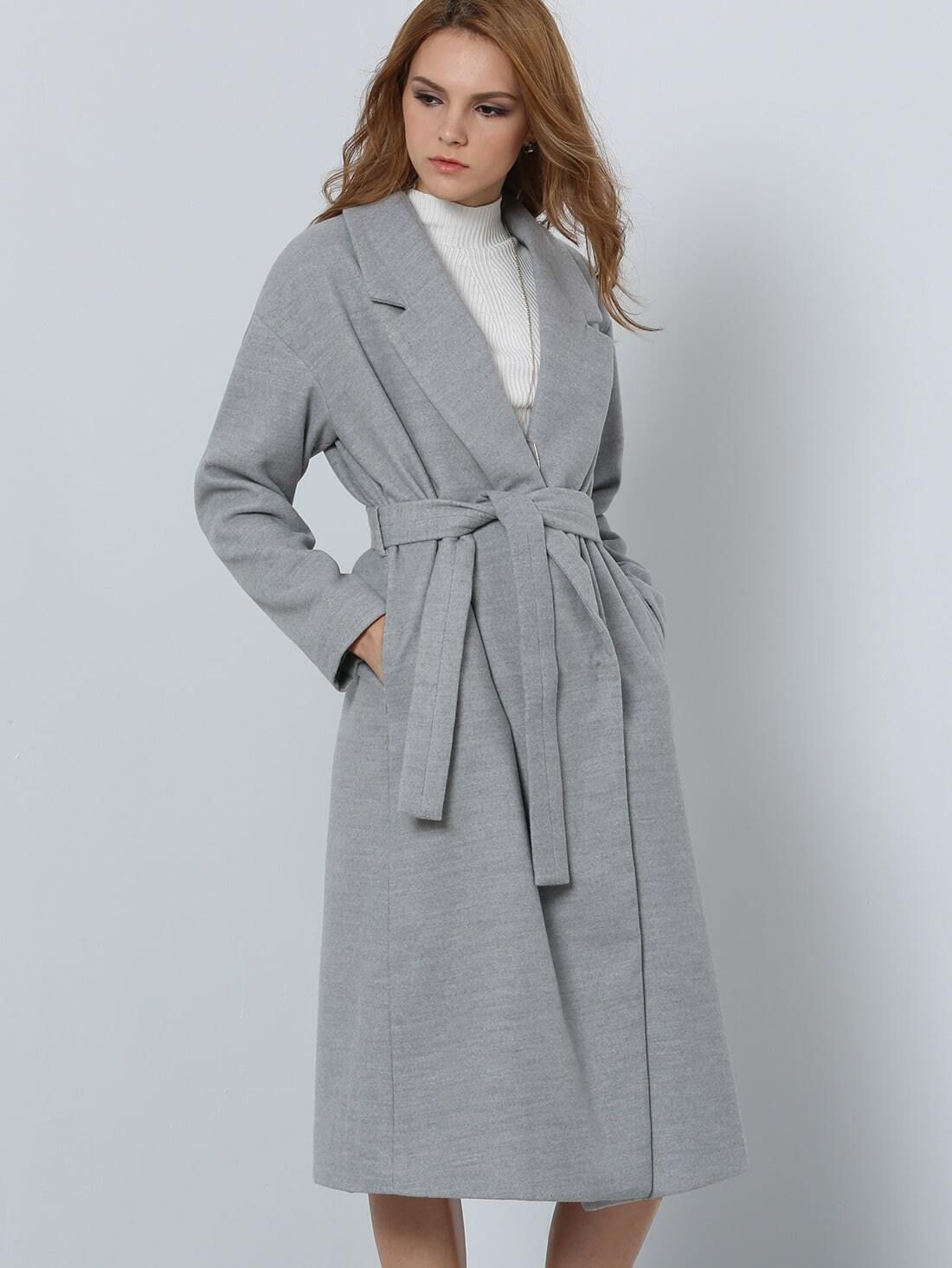 Grey Lapel Split Coat | SHEIN