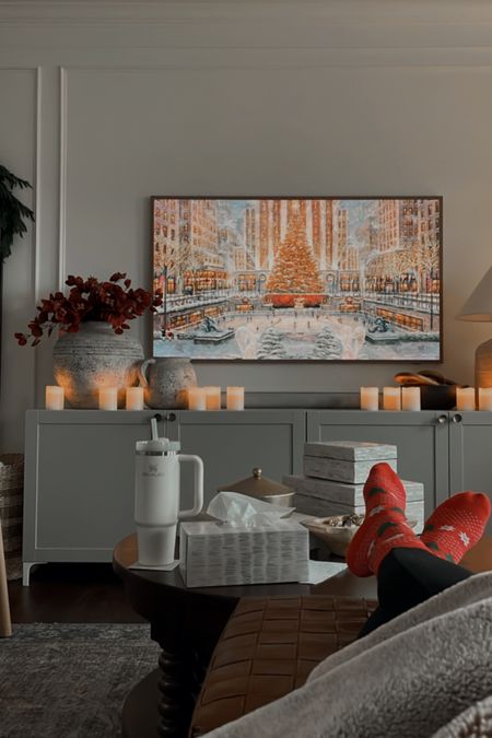 Cozy living room, flameless candles, led candles, led pillar candles, amazon flameless candles, samsung frame tv art for christmas, cream stanley quencher, maroon florals

#LTKhome #LTKHoliday #LTKstyletip