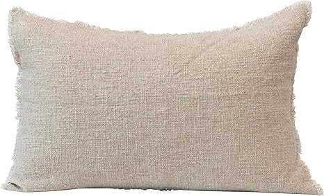 Creative Co-Op Linen Blend Lumbar Frayed Edges, Natural Pillow | Amazon (US)