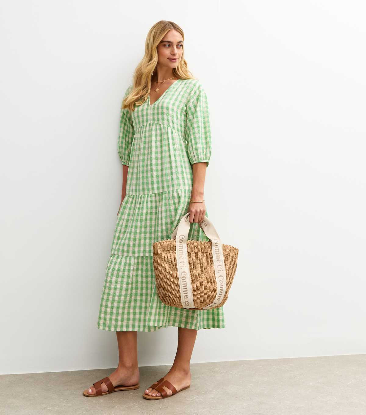 Green Gingham Check Smock Midi Dress | New Look | New Look (UK)