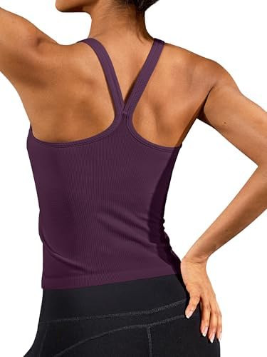 ATTRACO Women's Workout Tank Top Built in Bra Ribbed Athletic Tank Racerback Workout Top Scoop Ne... | Amazon (US)