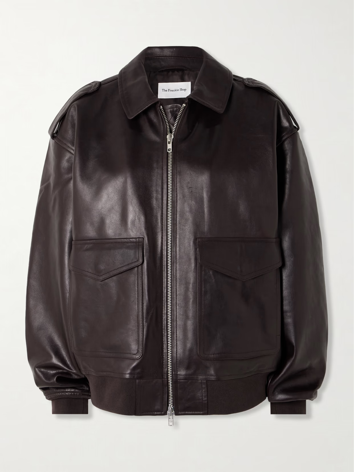 The Frankie Shop - Viper Oversized Leather Jacket - Brown | NET-A-PORTER (US)