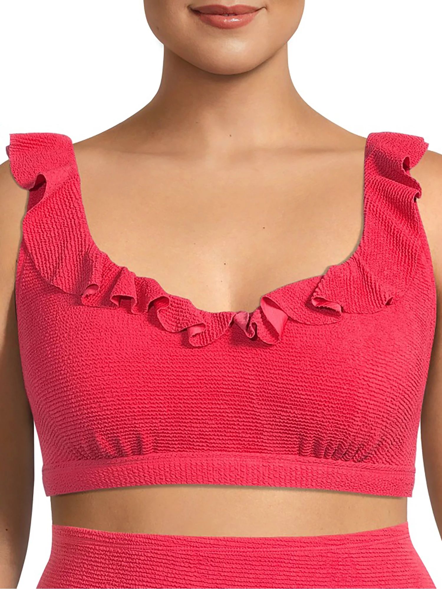 Social Angel Women's Plus Size Ribbed Ruffle Bikini Swimsuit Top | Walmart (US)