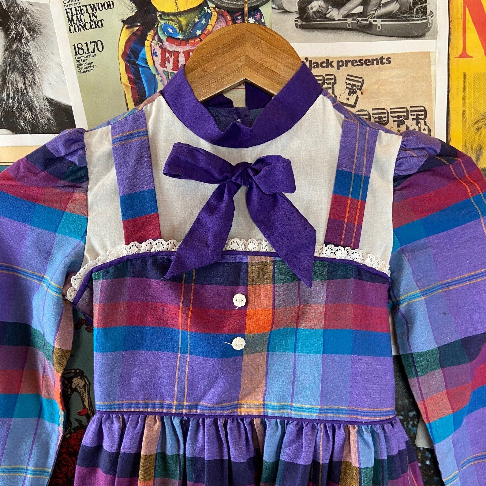 Vintage Girls 1970s Purple Plaid Long Sleeve 'miss - Etsy | Etsy (US)