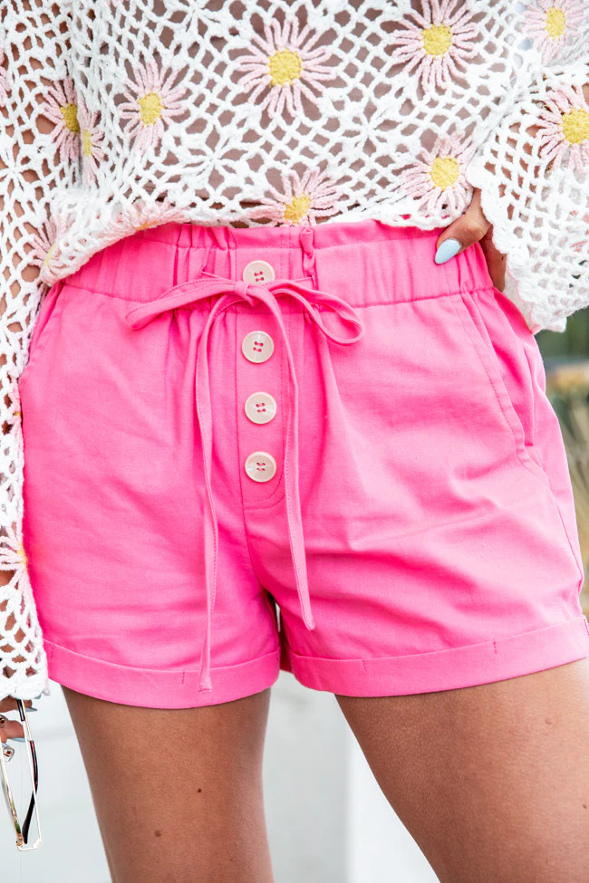 Strolling Around Pink Smocked Waist Button Front Shorts FINAL SALE | Pink Lily