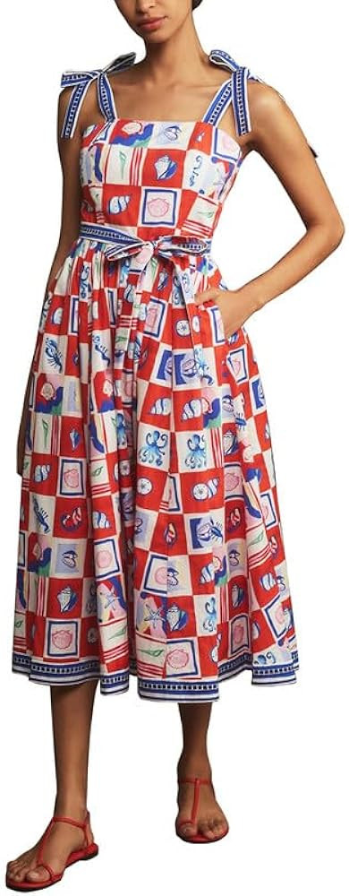 Women Tie Shoulder Graphic Boho Maxi Dress Sleeveless Flowy Tiered A Line Dress Summer Vocation G... | Amazon (US)