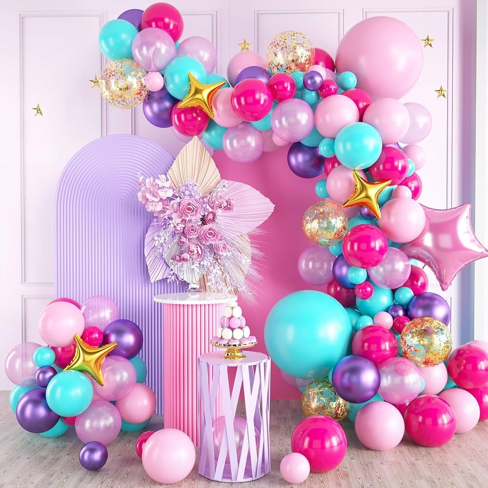 Pink Purple Balloon Arch Kit, Blue Pink Purple Balloon Arch Kit, Hot Pink Teal Balloons Arch, Hot... | Amazon (US)