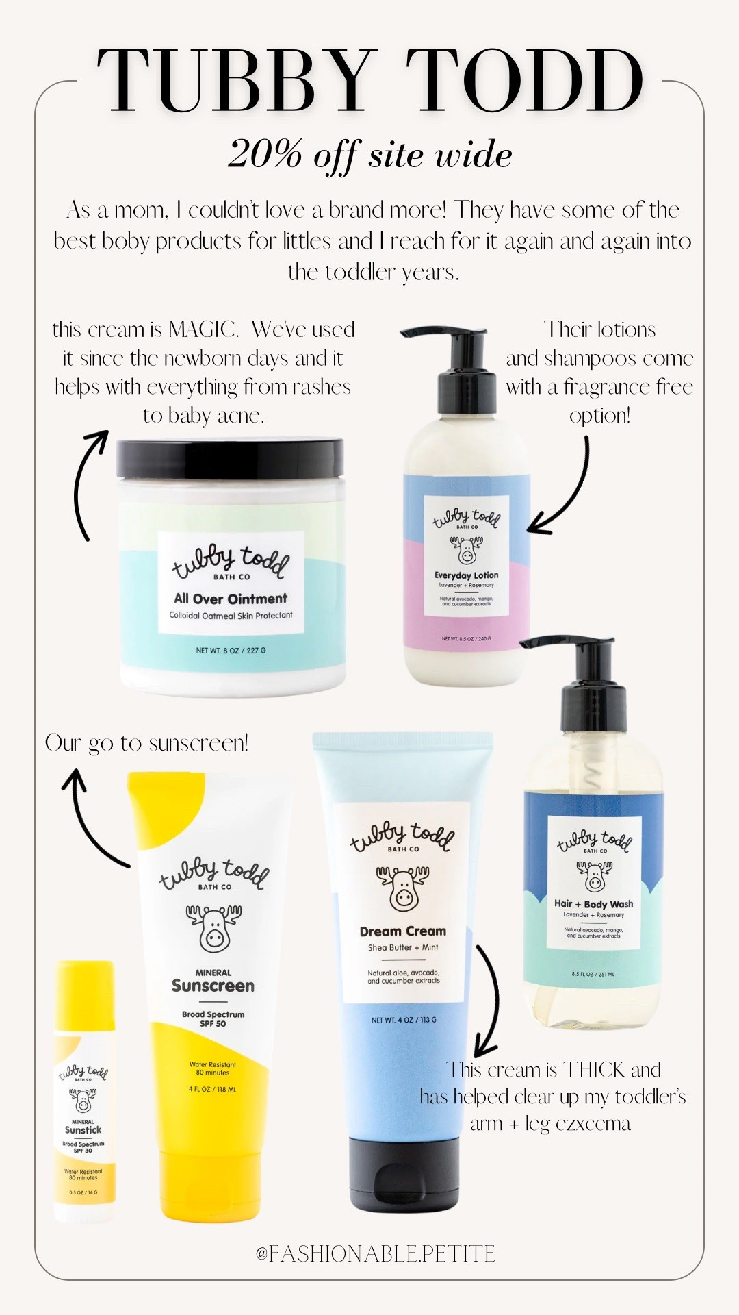 Tubby Todd baby products are ones I always reach for into the toddler years! Their sale is a great time to stock up. The large condition and lotion lasts several months before we need to restock and their all over ointment cures ALL of the things!

Baby products, mom favorite, tubby Todd, baby shower, all over ointment, baby lotion, baby shampoo 

#LTKKids #LTKSaleAlert #LTKBaby