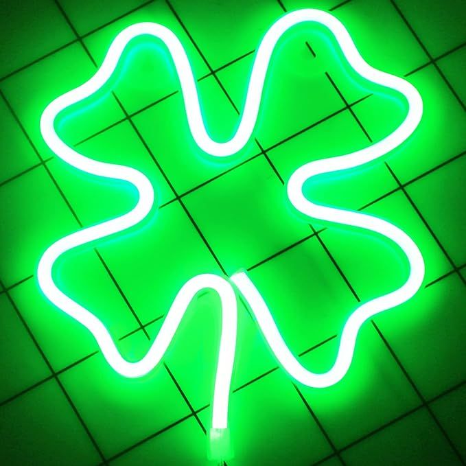 Neon Signs Shamrocks Shaped St. Patrick's Day decorations, Green LED Clover Neon Lights for Wall ... | Amazon (US)
